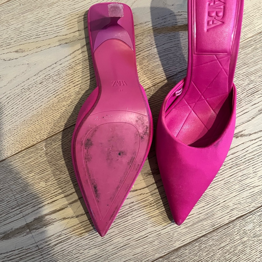 Zara Hot Pink Pointed-Toe Slip-On Mules - Picture 2 of 2
